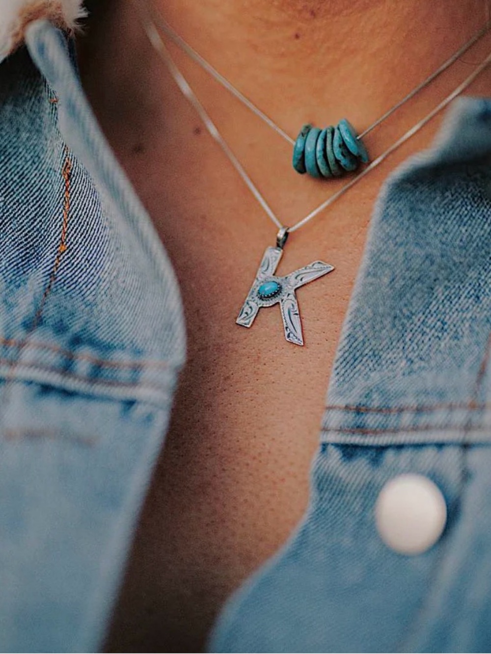 Turquoise Tuesday ★ Wild West Initial K Necklace 925 Sterling Silver 18” Chain